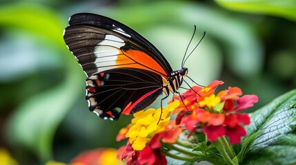 Fototapeta premium Colorful Butterfly on Flower Macro Photography