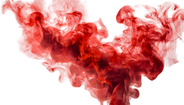Red smoke stage studio on a white isolated background. Generative AI.