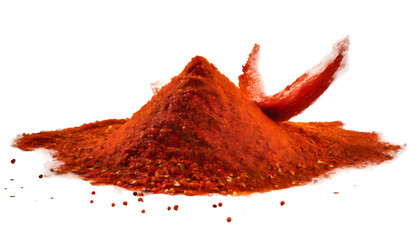 Red spice powder Splash on a white isolated background. Generative AI.