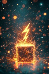 A glowing gift box with a glowing lightning bolt icon shooting out, surrounded by electric sparks. 