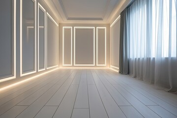 Fototapeta premium Stunning White Panel Flooring Mock-Up Featuring Elegant Lighting Design