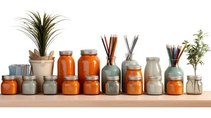 Desk tidies, studio view, isolated on white background.