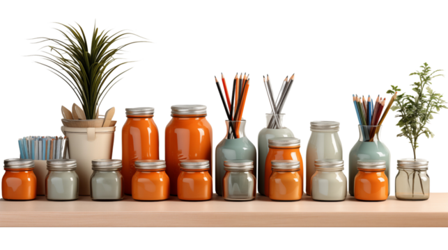 Desk tidies, studio view, isolated on white background.