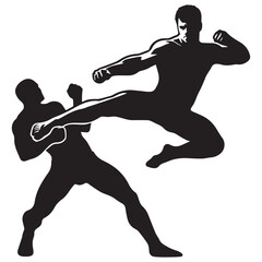 Professional wrestling silhouette Design - boxing player  Vector illustration black and white