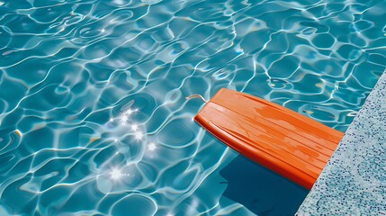 Water wings and board on the edge of a swimming pool