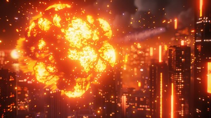 Obraz premium Futuristic Explosion in Apocalyptic Cityscape