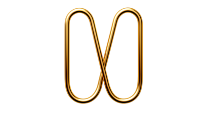Golden Paper Clip, studio view, isolated on white background.