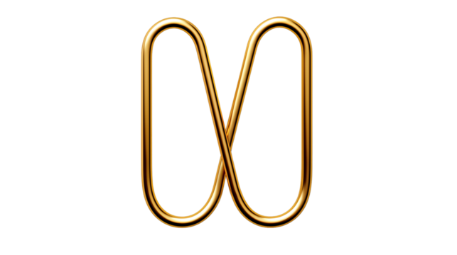 Golden Paper Clip, studio view, isolated on white background.