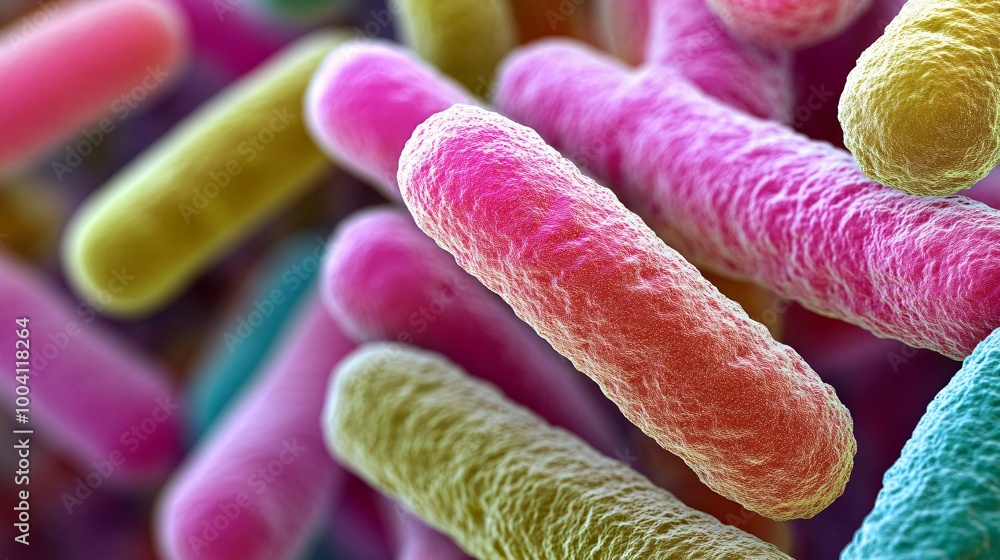 Aufkleber close-up image of colorful bacteria under microscope showing detailed cellular structure