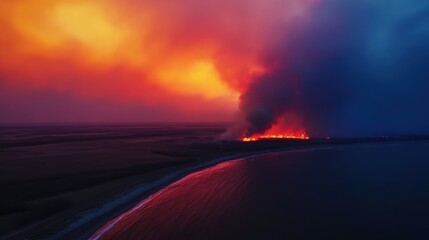 Fiery Horizon at Dusk Over Calm Waters