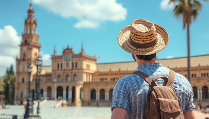 Obraz premium Tourist Admiring Architecture in a Spanish City