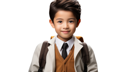 Japanese kid teacher costume accessories portrait, studio view, isolated on white background.