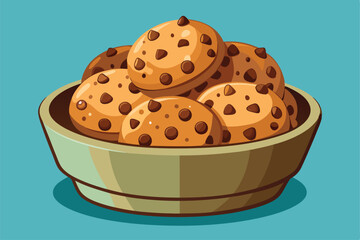 Chocolate bean cookies in a Bowl, illustration on white background.