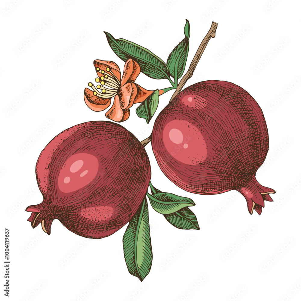 Wall mural Pomegranate branch hand drawn vector illustration