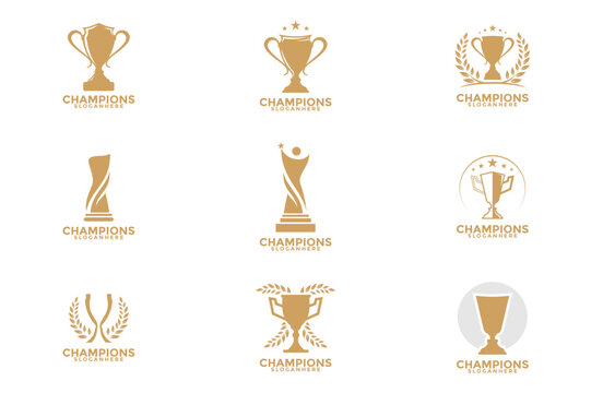 Set of Trophy with start logo icon design template flat vector illustration, Award Winner logo design template