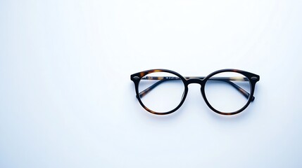 A pair of tortoiseshell eyeglasses on a white background.
