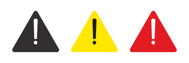 Caution marks icon set featuring triangle with an exclamation symbol. Ideal for illustrating scenes related to caution, warning, and danger.