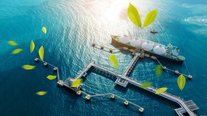 LNG Ship  (Liquefied Natural Gas)  green Leave. green transportation industry eco shipping for...