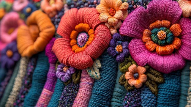 closeup of intricately woven fabric vibrant patterns and textures showcasing craftsmanship colors rich and inviting artistic representation of textile art