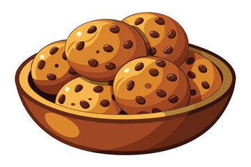 Chocolate bean cookies in a Bowl, illustration on white background.