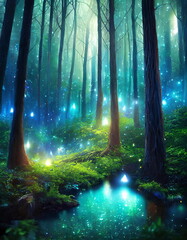 illustration of forest glow with bioluminescence light