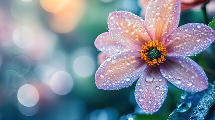 Dew-covered Flower Bloom in Soft Focus Background