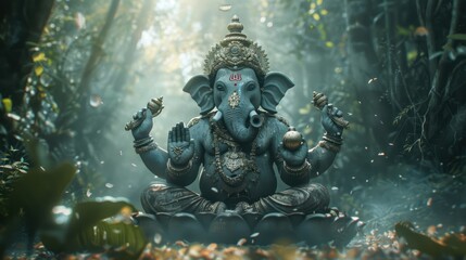 Obraz premium Lord Ganesh in Meditative Forest Setting