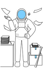 Astronaut who is fed up with his unorganized business.