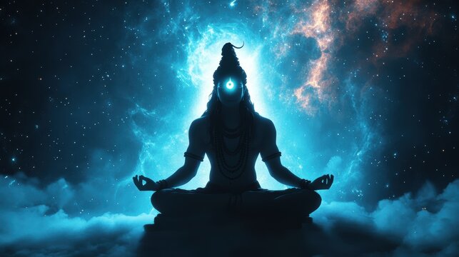 Mystic Silhouette of Lord Shivas in Deep Meditation