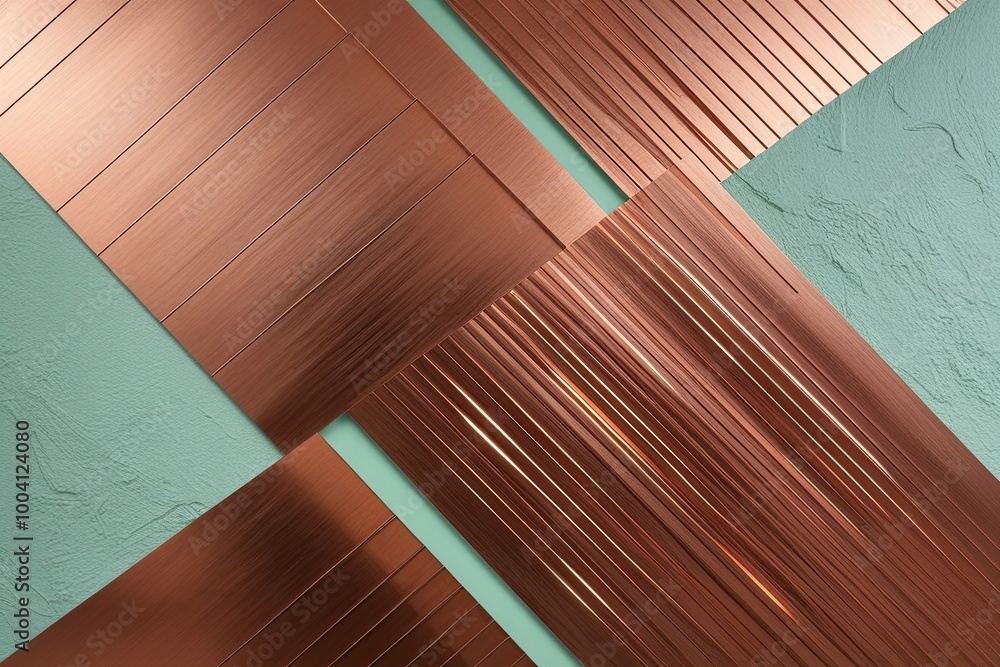 Poster copper and mint abstract background design with diagonal lines and textured surfaces