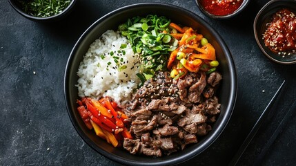 Colorful Korean Beef Bowl with Vegetables and Rice