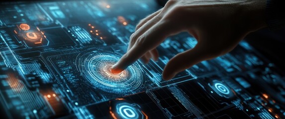 Futuristic interface with a touch sensor in action.