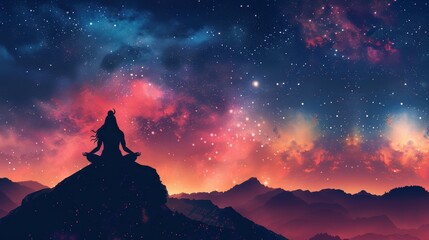 Meditative Silhouette of Lord Shiva Against Starry Sky