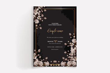 WEDDING INVITATION FRAME WITH FLOWER DECORATIONS WITH FRESH LEAVES