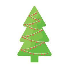 Christmas tree. Cute cartoon-style children s illustration. A Christmas tree decorated with red balls. A minimalistic Christmas tree. Vector illustration isolated on a white background.