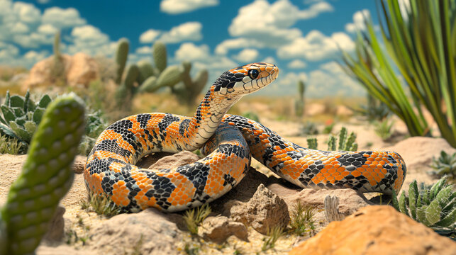 A vibrant gopher snake slithering through the desert