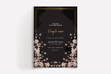 WEDDING INVITATION FRAME WITH FLOWER DECORATIONS WITH FRESH LEAVES
