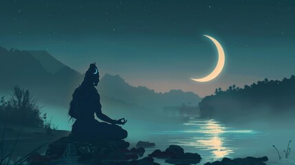 Meditative Silhouette of Lord Shiva at Dusk