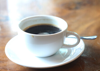 Hot black coffee in a ceramic cup