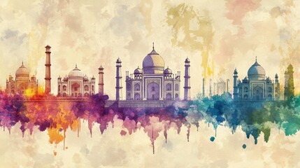 Obraz premium Watercolor Collage of Iconic World Landmarks