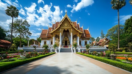 Naklejka premium Artistic hor kham luang surrounded by diverse northern flora picture