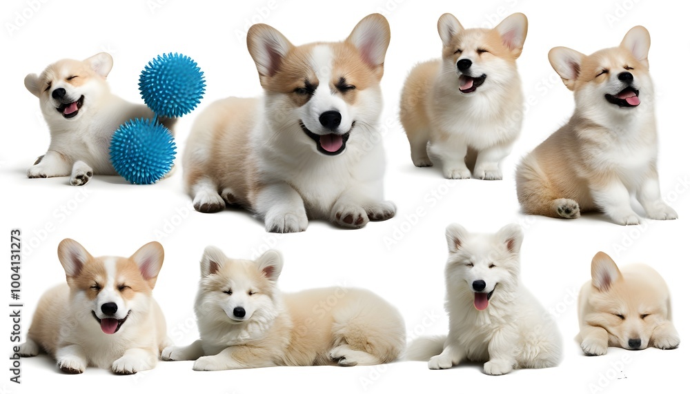 Wall mural Joyful collection of smiling corgi puppies generated through artificial intelligence