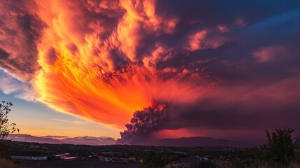 Obraz premium Fiery Explosion in the Sky with Swirling Smoke