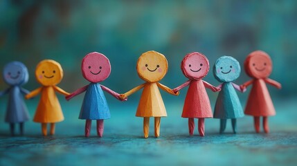 community of colorful paper people joining hands representing unity and friendship amidst a vibrant backdrop conveying the message of togetherness and support