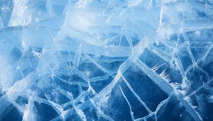 Obraz premium Abstract natural ice texture. Freezy ice surface. Blue backdrop with cracks and scratches on frozen water. Banner.