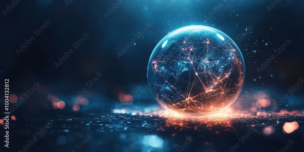 Poster a luminous globe showcases intricate networks of light, symbolizing technology and connectivity in a