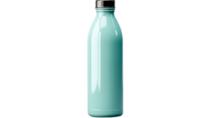 Stylish blue water bottle, studio view, isolated on white background.