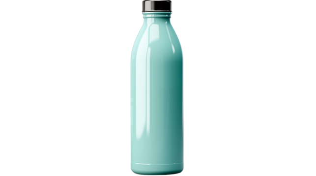 Stylish blue water bottle, studio view, isolated on white background.