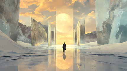 Generative AI, Parallel Worlds in Reflection: A Portal Showing Deserts and Tundras