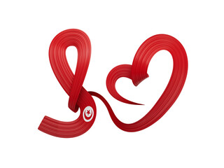 National flag of the Tunisia in the shape of a heart and the inscription I love Tunisia 3d illustration
